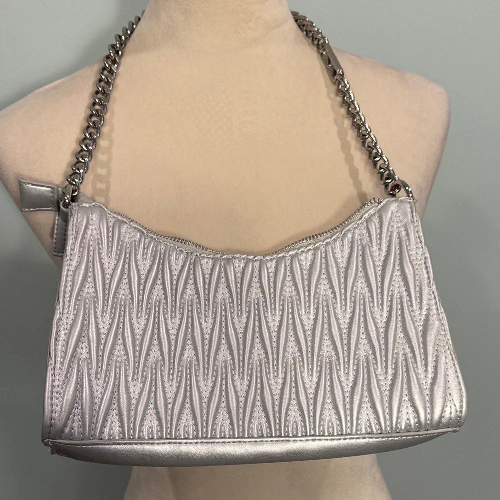 Aldo quilted silver Shoulder Bag with silver chain.